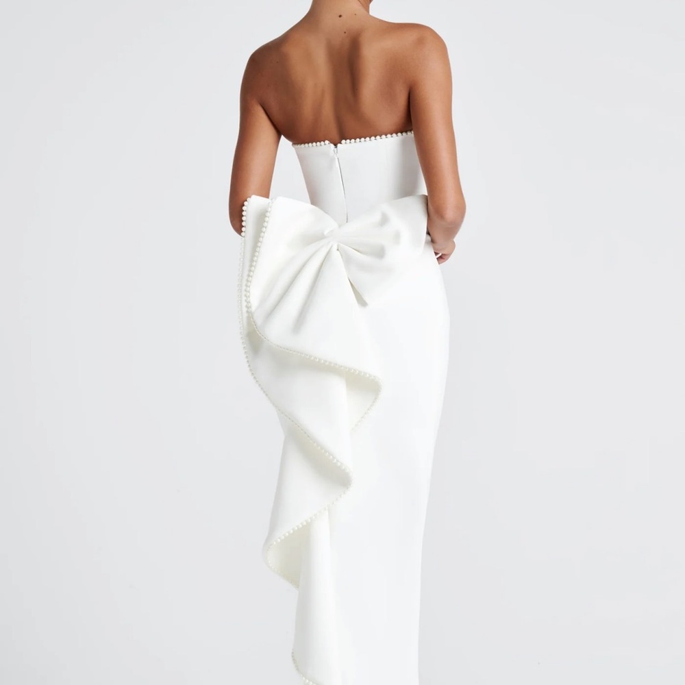 Strapless White Dress with Bow Accent
